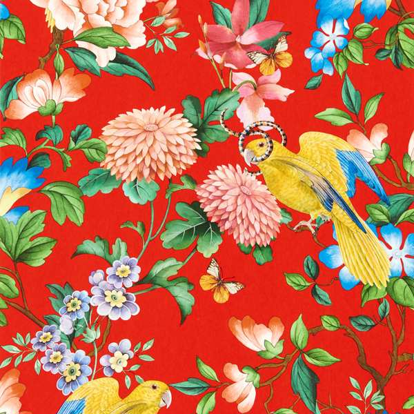 Clarke & Clarke Golden Parrot Wallpaper in Coral