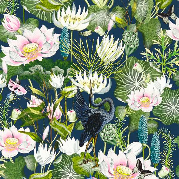 Clarke & Clarke Waterlily Wallpaper in Midnight