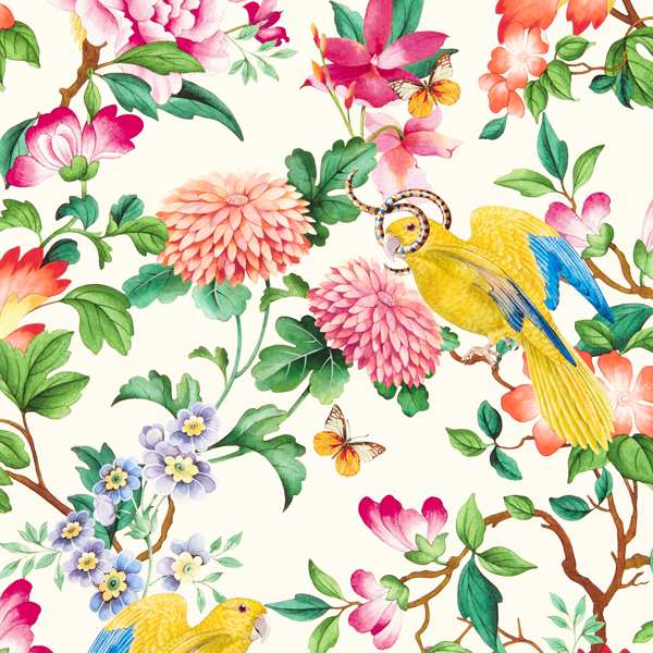 Clarke & Clarke Golden Parrot Wallpaper in Ivory