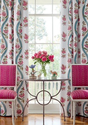 Thibaut Ribbon Floral Wallpaper in Raspberry & Teal