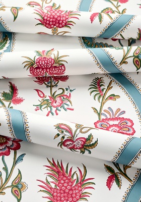 Thibaut Ribbon Floral Wallpaper in Raspberry & Teal