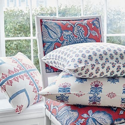 Anna French Fern Stripe Linen in Red and Blue