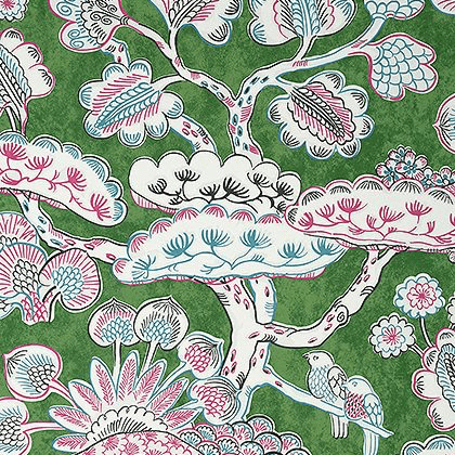 Anna French Tree House Wallpaper in Pink and Green