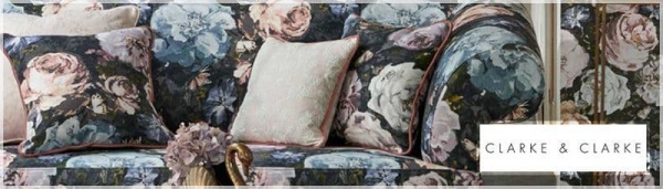 Clarke and Clarke Floretta in Blush/Charcoal