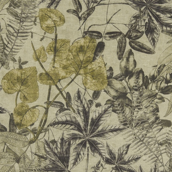 Clarke and Clarke Madagascar Fabric in Charcoal/Chartreuse