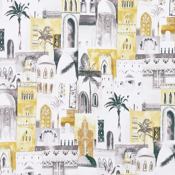 Clarke and Clarke  Marrakech Fabric in Charcoal/ Ochre