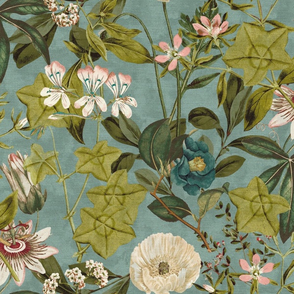 Clarke and Clarke Passiflora Fabric in Mineral & Blush