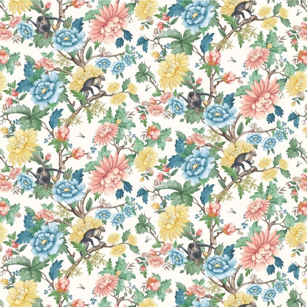 Clarke and Clarke Sapphire Garden Fabric in Ivory