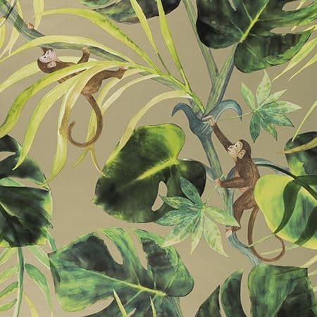 Clarke & Clarke Monkey Business Wallpaper in Gilver