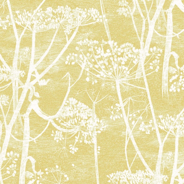 Cole and Son Cow Parsley Linen Fabric in White & Chartreuse