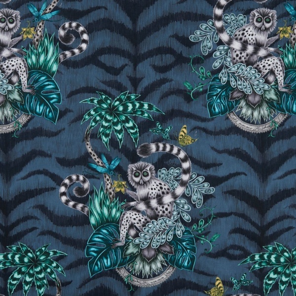 Emma Shipley Lemur Wallpaper in Navy