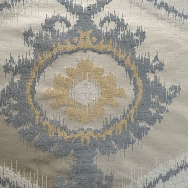Jim Dickens Ikat Samarkand Fabric in Platinum . 1 mt