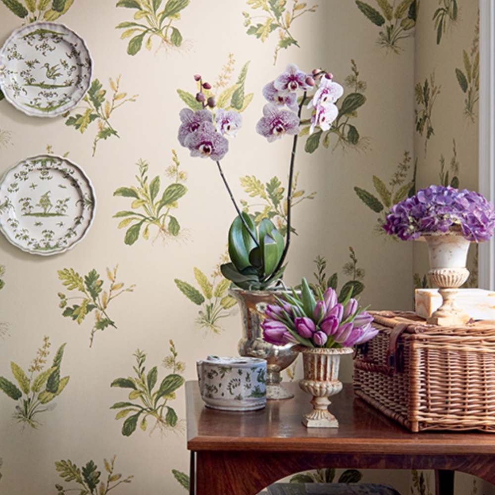 Anna French Woodland Fabric in Green on Natural
