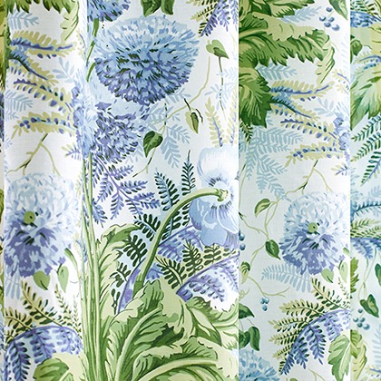 Anna French Dahlia Fabric in Navy on Linen