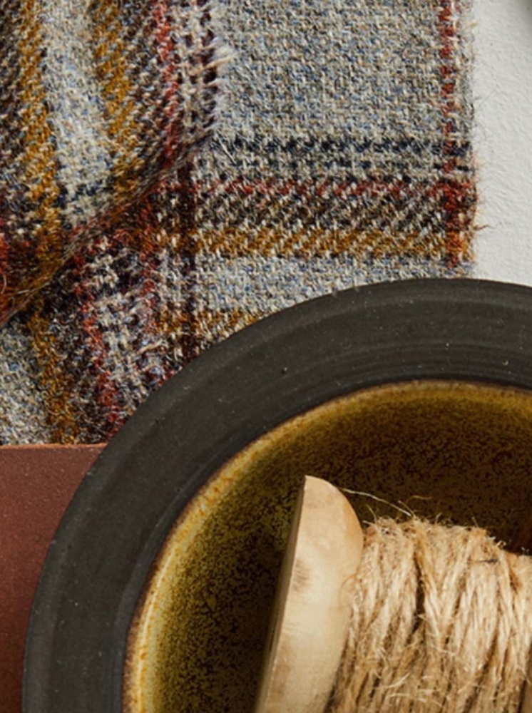 Moon Wentworth Check in Natural & Denim - norfolktextiles.co.uk