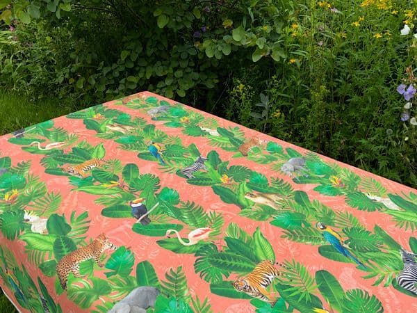 Amazon Animal Outdoor Fabric in Coral