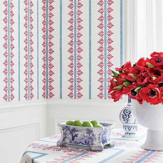 Anna French Fern Stripe Wallpaper in Red and Blue