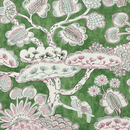 Anna French Tree House Cotton in Pink and Green