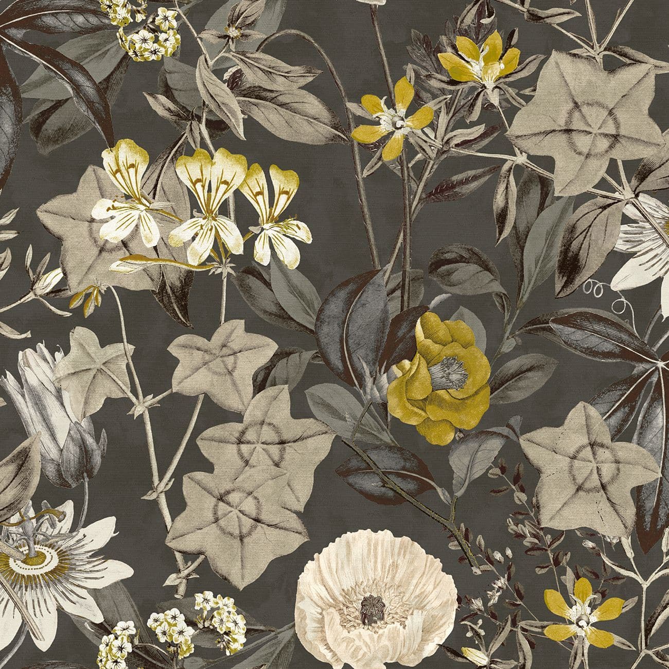 Clarke and Clarke Passiflora Fabric in Charcoal