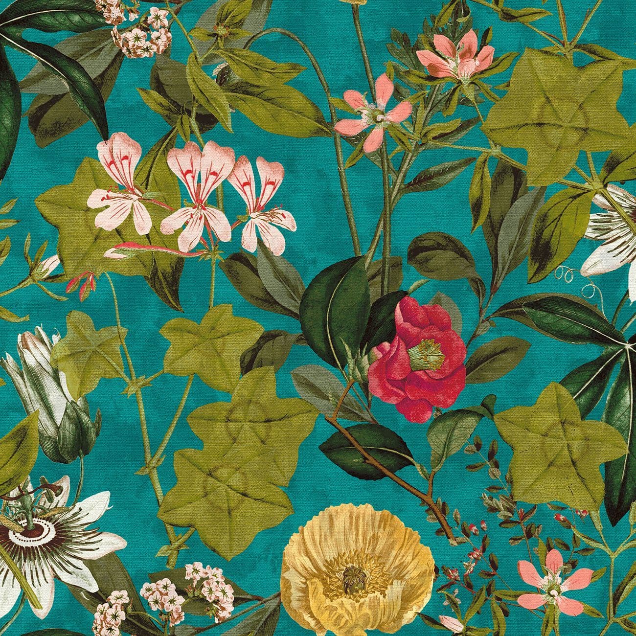 Clarke and Clarke Passiflora Fabric in Kingfisher