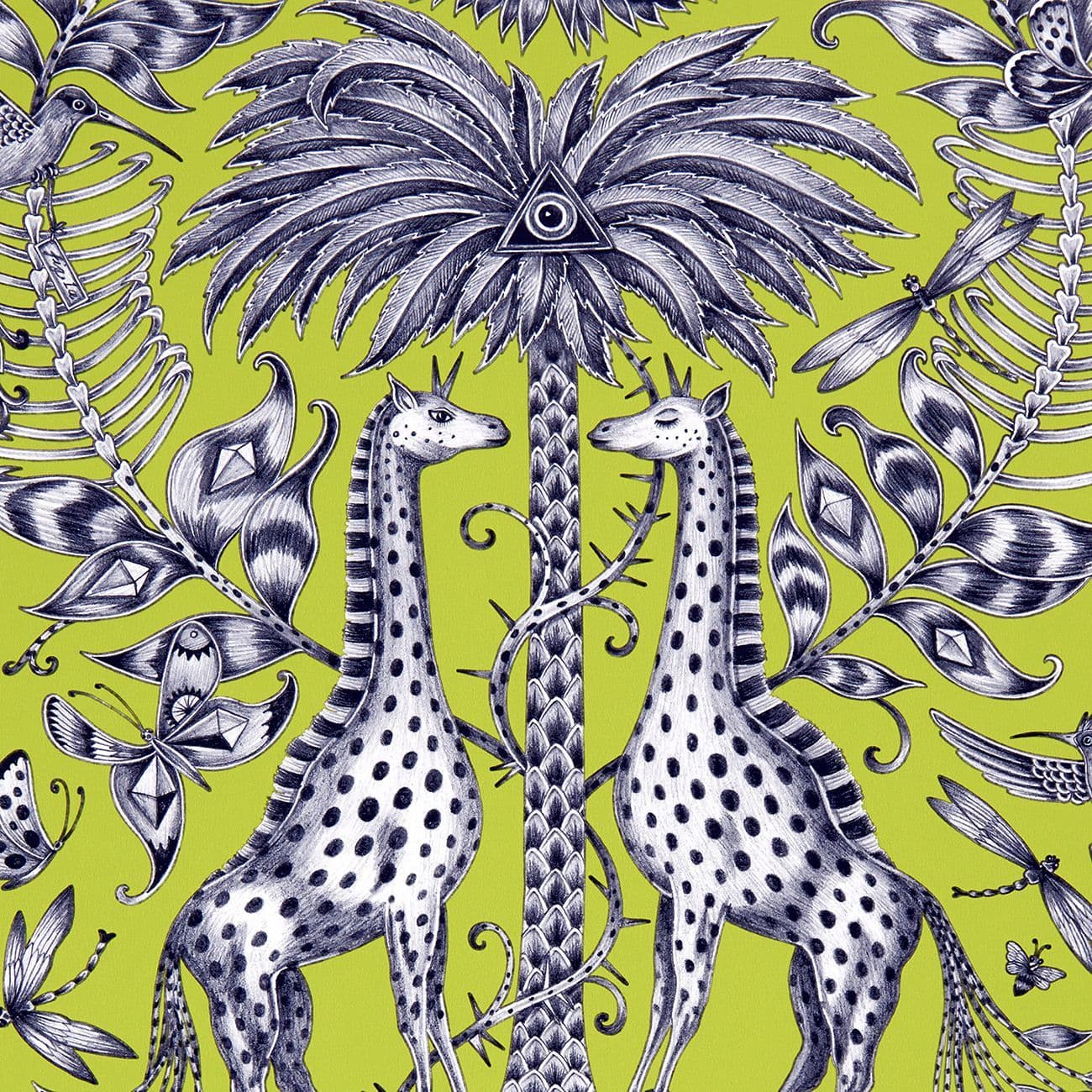 Emma Shipley Kruger Wallpaper in Lime - norfolktextiles.co.uk