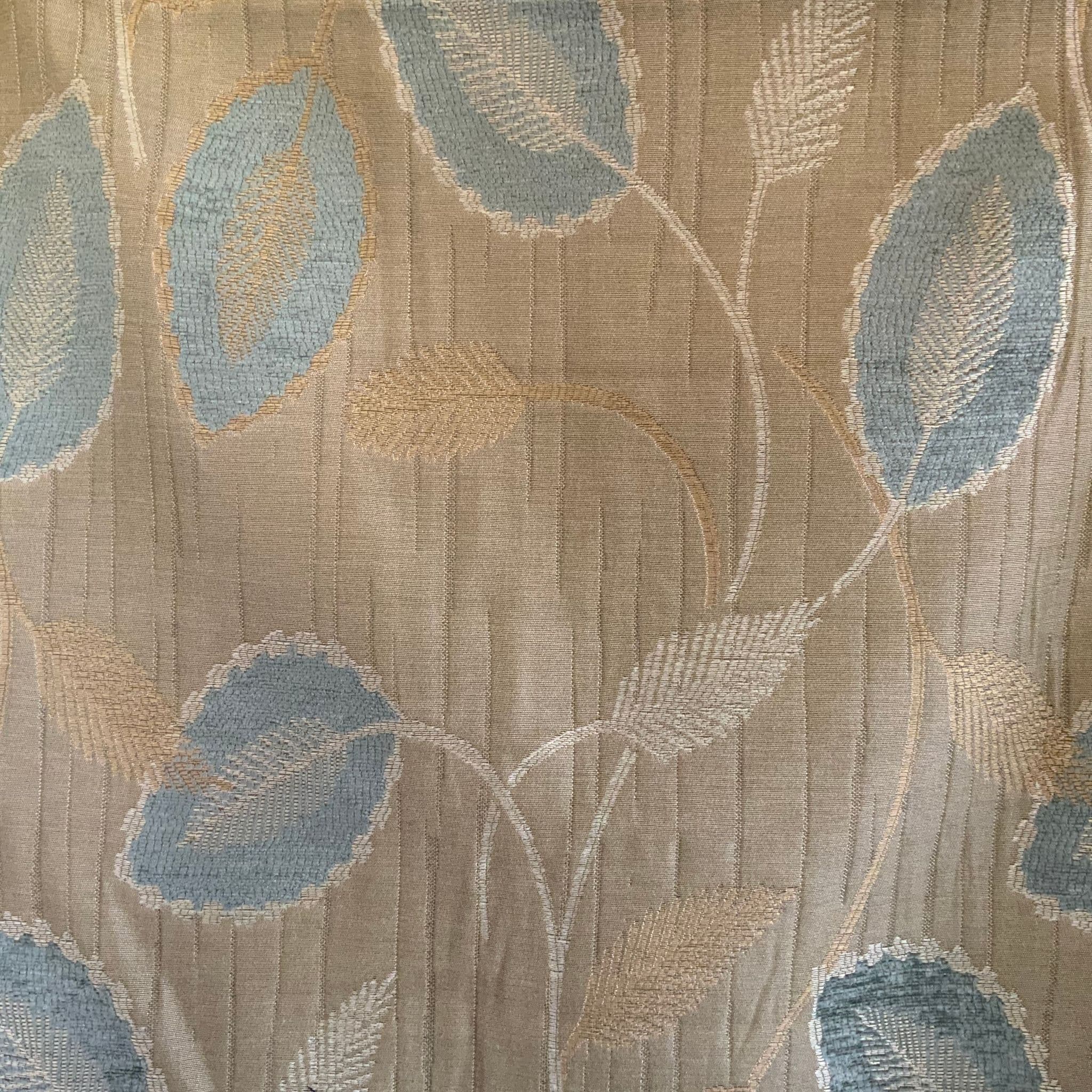 Quilted Chenille Blue Fabric in Trailing Leaves Design.  1.2 mts