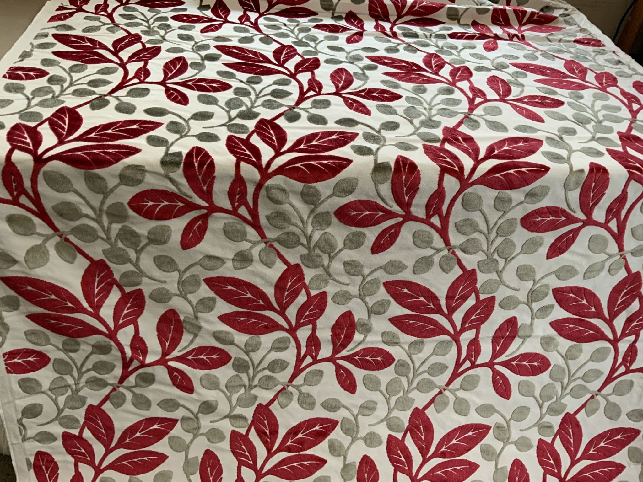 Red and Grey Cut Velvet in a Botanical Design