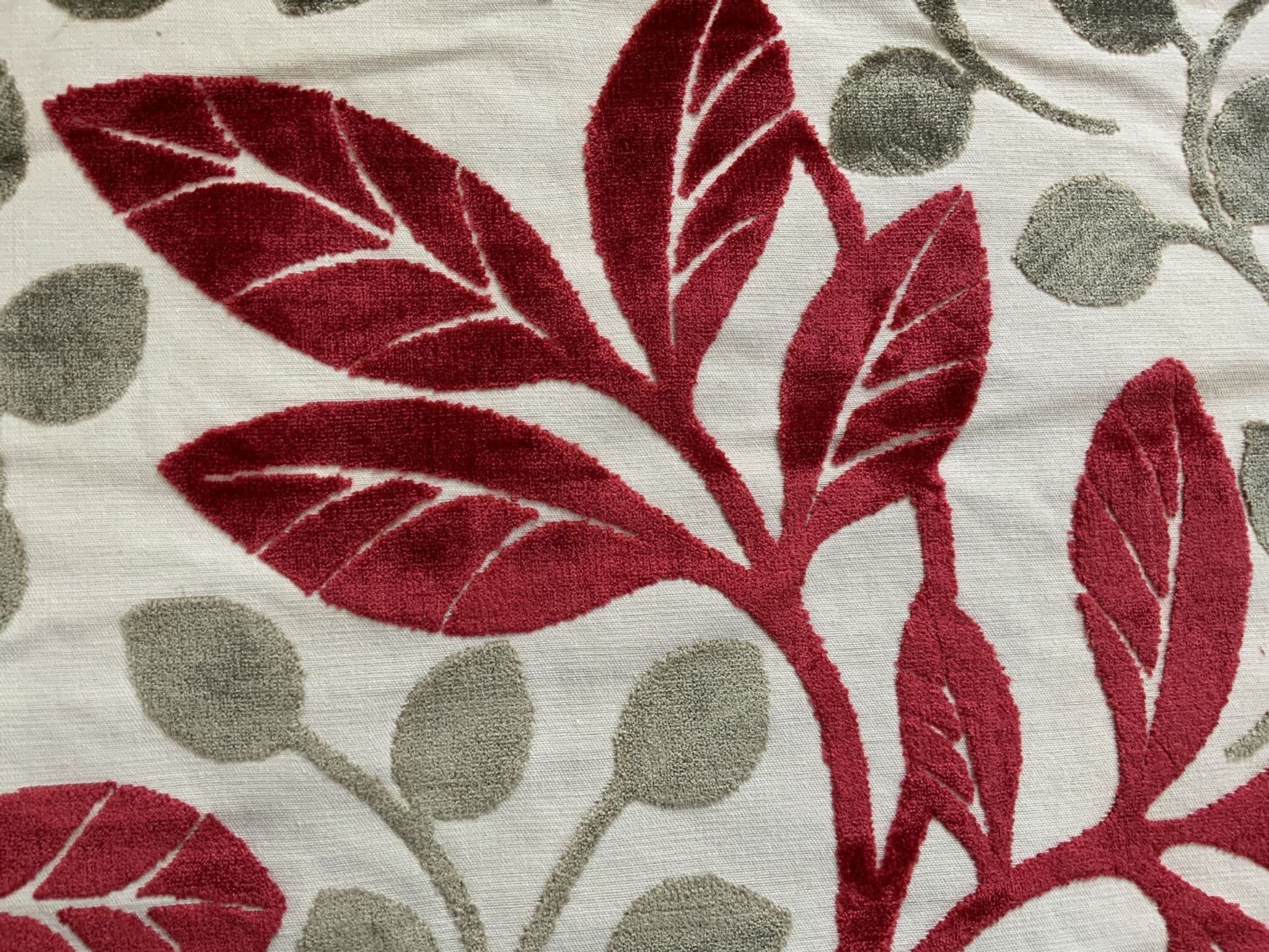 Red and Grey Cut Velvet in a Botanical Design