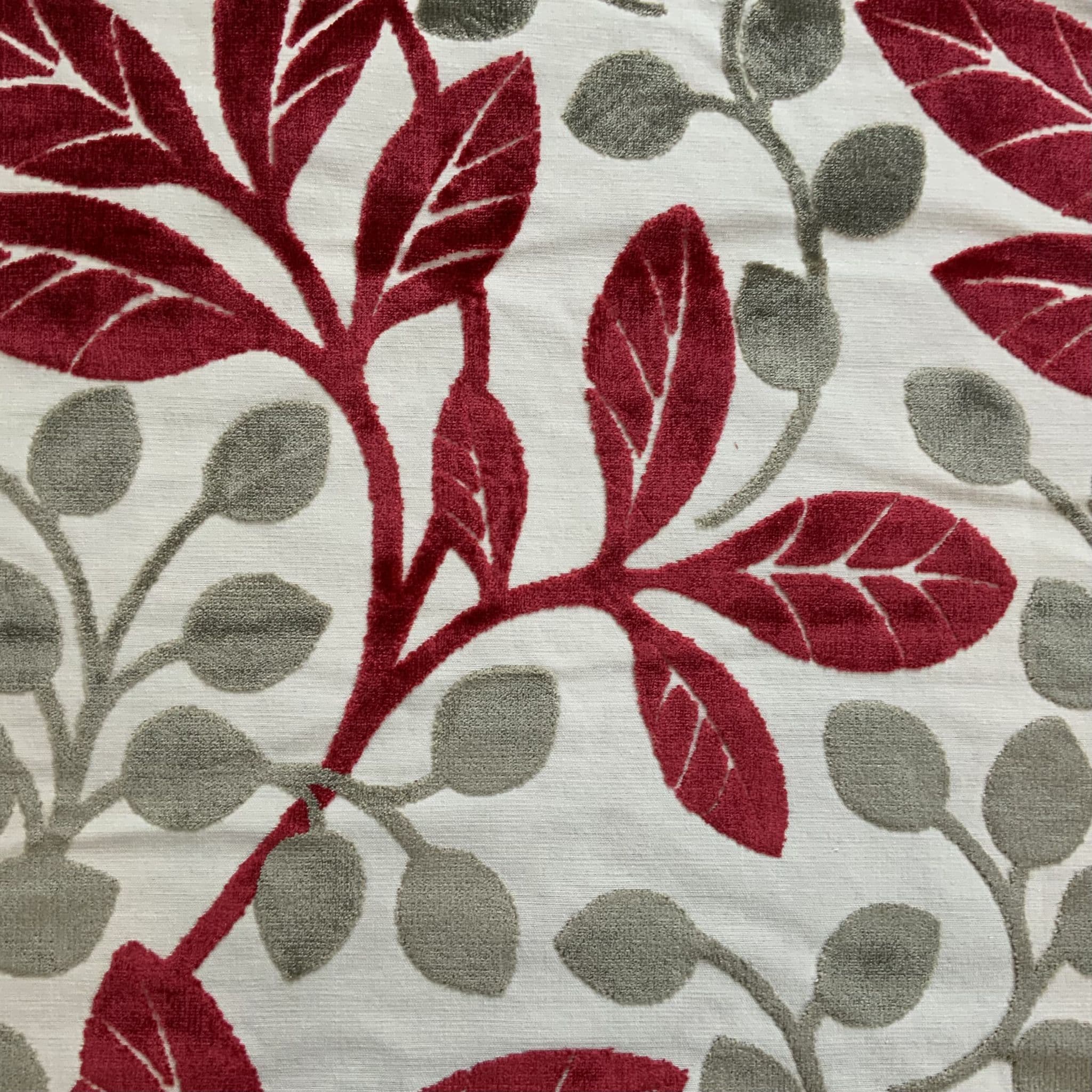 Red and Grey Cut Velvet in a Botanical Design