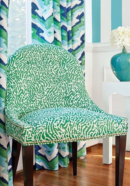 Thibaut Deco Mountain Fabric in Blue and Green