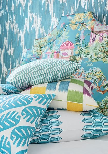 Thibaut Kasuri Fabric in Plum and Teal