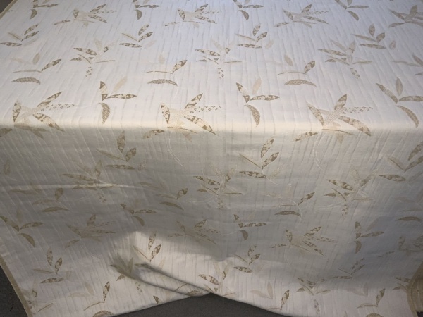 Quilted Chenille Cream Fabric in Bamboo Design. 3.9 mts