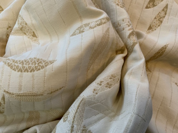 Quilted Chenille Cream Fabric in Bamboo Design. 3.9 mts