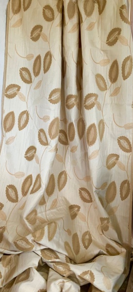 Quilted Chenille Cream Fabric in Trailing Leaves Design.  5.5 mts
