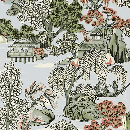 Thibaut Asian Scenic Wallpaper in Robin's Egg