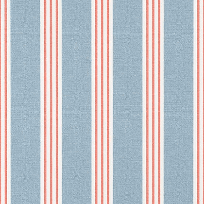 Thibaut Canvas Stripe Wallpaper in Blue and Coral 