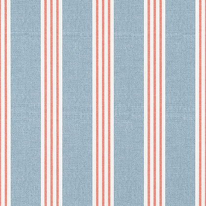 Thibaut Canvas Stripe Wallpaper in Blue and Coral