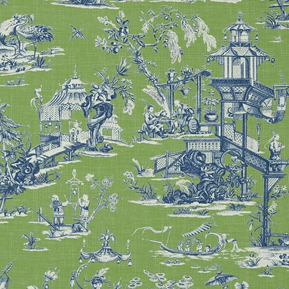Thibaut Cheng Toile Wallpaper in Green and Blue