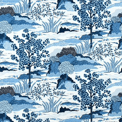 Thibaut Daintree Fabric in Blue on White