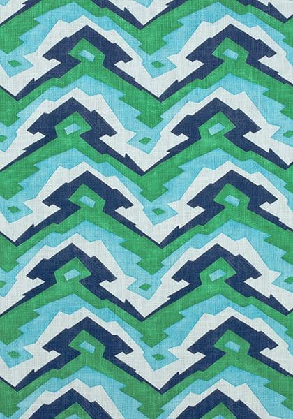 Thibaut Deco Mountain Fabric in Blue and Green