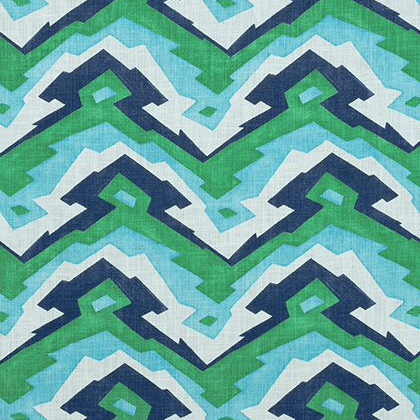 Thibaut Deco Mountain Fabric in Blue and Green