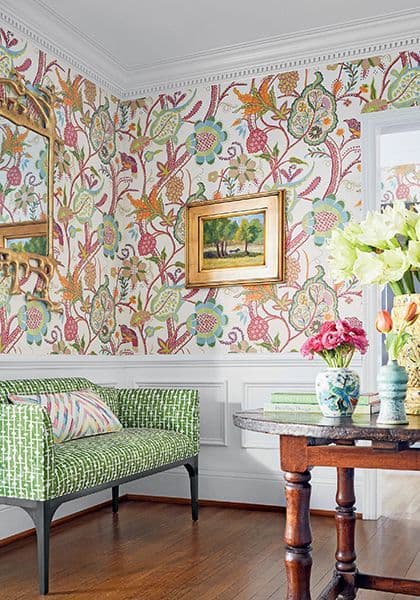 Thibaut Hamilton Embroidery Fabric in Blue & Yellow