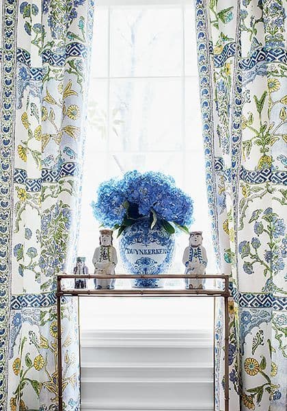 Thibaut Indian Panel Linen in Blue and Yellow