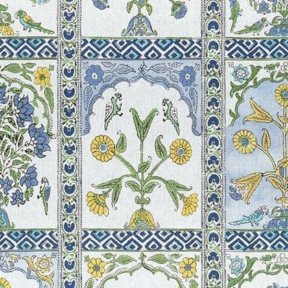 Thibaut Indian Panel Linen in Blue and Yellow