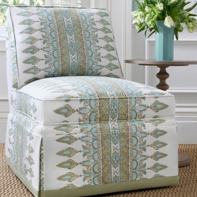 Thibaut Akola Stripe Fabric in Raspberry & Blue on Natural