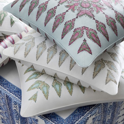 Thibaut Akola Stripe Fabric in Raspberry & Blue on Natural