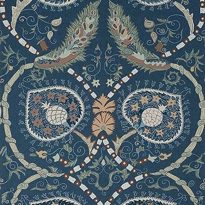 Thibaut Lincoln Toile Fabric - Navy and Teal