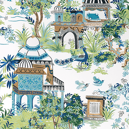 Thibaut Mystic Garden Fabric in Blue and Green