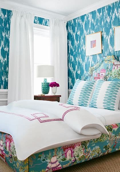 Thibaut Mystic Garden Fabric in Blue and White