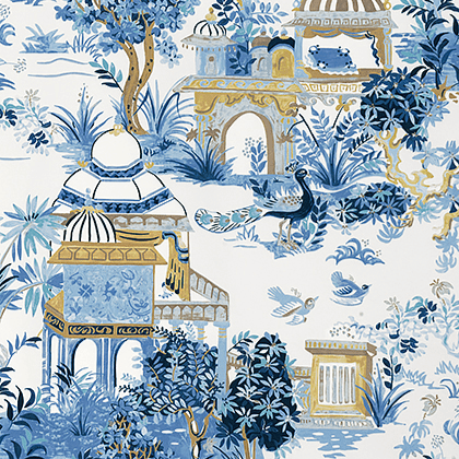 Thibaut Mystic Garden Fabric in Blue and White